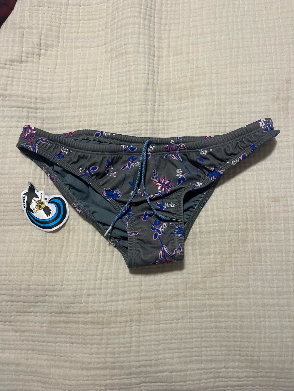 Jolyn Midi Floral Print Gray Bikini Bottoms